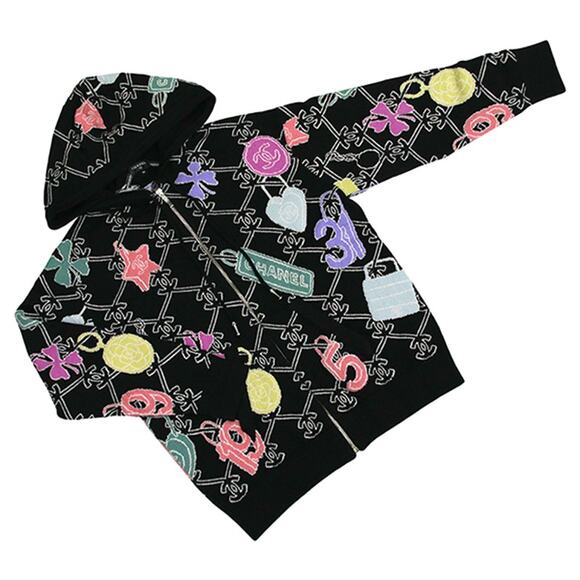 Authentic CHANEL Cashmere Zipper Zip-Up Hoodie Sweater Jacket Black Multicolor - Picture 2 of 13